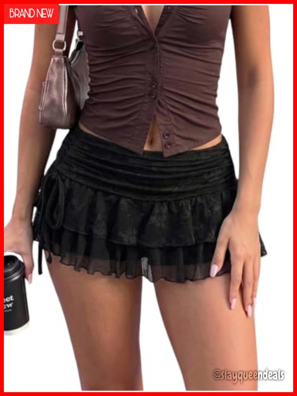 Lace Mini Skirt Y2K Low Rise Ruched Layered Ruffle Super Short Flowy
